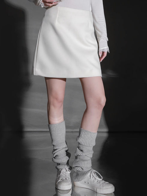 Silk-Cashmere A-Line Wool Mini Skirt for Women – High-Waist Slimming Winter Skirt, Versatile Style