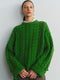 Retro Green Wool Cable Knit Sweater – Loose Christmas Pullover for Women, Autumn Winter Outfit