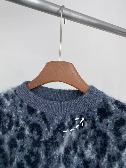 Women’s Leopard Print Cashmere Wool Sweater | Soft Brushed Knit Pullover for Fall Winter