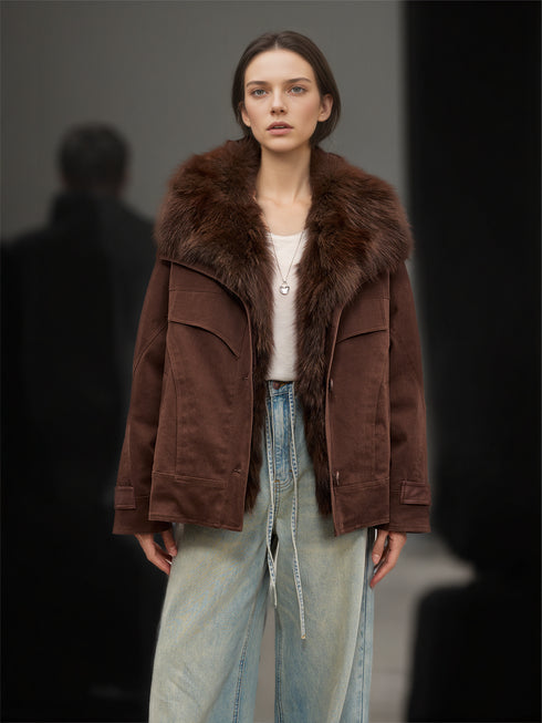 Women’s Down Parka Jacket with Fox Fur Hood | 90% White Goose Down Winter Coat
