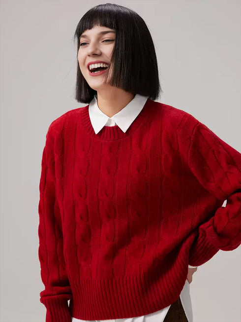 100% Pure Wool Chunky Cable-Knit Sweater for Women – Thick, Cozy Oversized Winter Knitwear