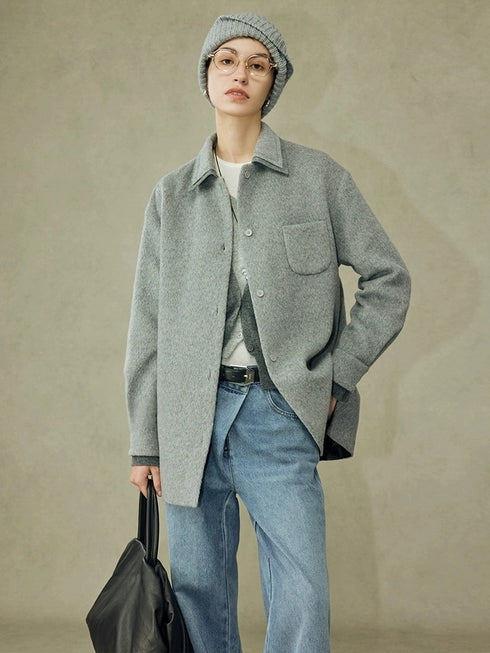 Old Money Style Tweed Wool Coat – High-End Lapel Shirt Top for Autumn/Winter