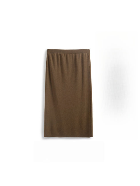 German Wool Yarn Ribbed Knit Pencil Skirt – Elegant Split Hem Wool Midi Skirt for Work