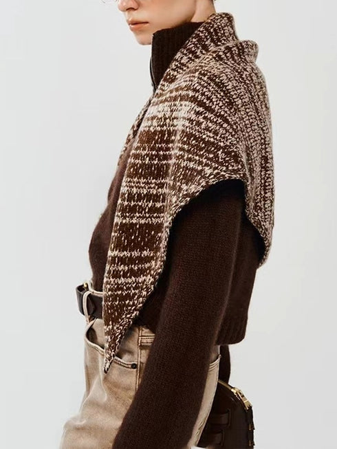 French Vintage Bouclé Triangle Shawl | Nordic-Style Warm Wool-Cashmere Winter Scarf