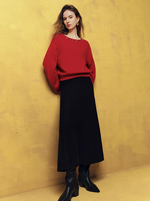 Wool Beaded Christmas Sweater for Women – New Cozy Relaxed-Fit Knit Top