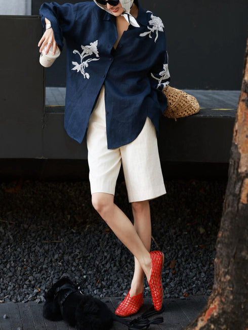 Autumn 100% Linen Heavy-Embroidered Shirt