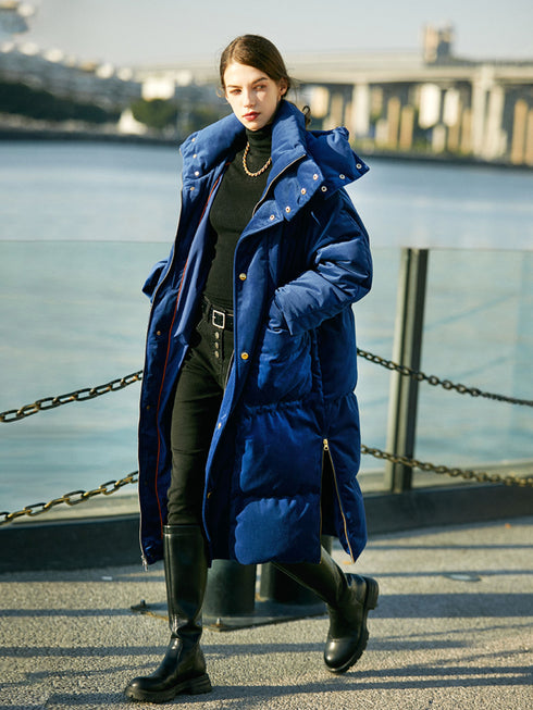Low-Key Luxe Italian-Design Velvet Down Coat for Women | Long Thickened 90% Down Jacket