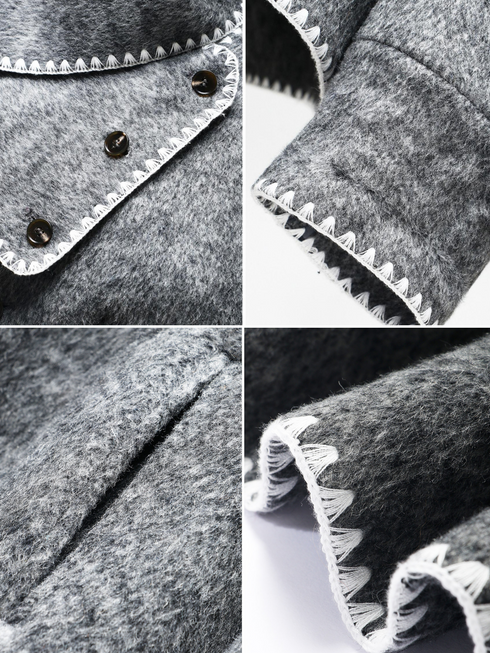 Women's Short Wool Reversible Coat | Premium Grey Cashmere Overcoat