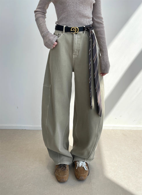 Women’s Fleece-Lined High-Waist Jeans | Unique Deconstructed Wide-Leg Denim Pants with Belt for Winter