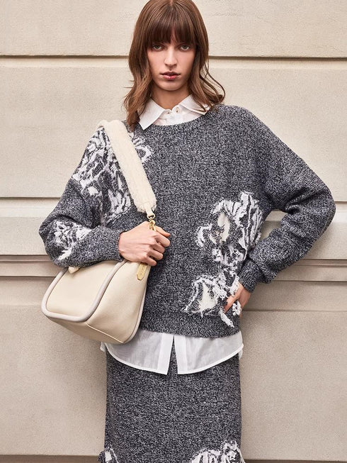 Autumn Winter New Simple Casual Floral Embroidered First-Cut Wool Women’s Knit Pencil Skirt