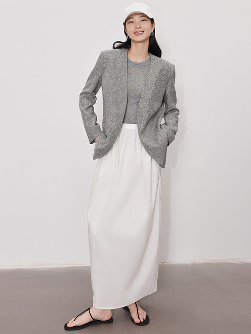 Old Money Minimalist Linen Blazer | Oversized Structured Grey Jacket for Women's Commuter Casual Style