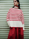 Rhythmic Stripe Wool Turtleneck Sweater – Nordic Relaxed Fit High-Neck Knit for Women
