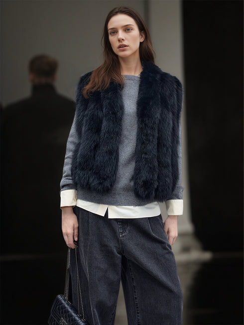 Women’s Fox Fur Vest | Short Winter Gilet Inspired by Finnish Saga Furs Style