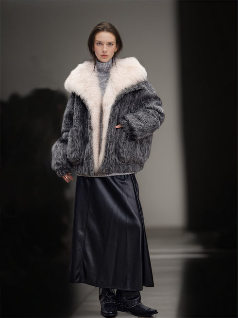 Women’s Wool-Blend Down Coat with Fox Fur Collar | 90% White Goose Down Winter Jacket