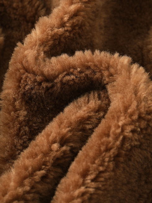 100% Wool-Lined Vintage Brown Faux Suede Jacket – Thick Reversible Shearling-Style Coat for Women