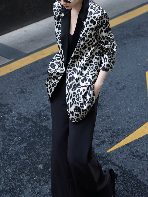Leopard Print Satin Acetate Blazer – Early Autumn Casual Designer Jacket for Women