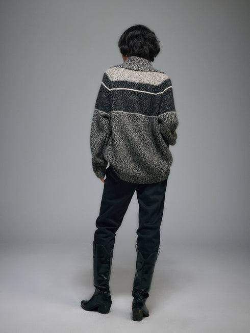 Pure Cashmere French-Style Collar Sweater – Premium Gray Contrast-Color Knit Top