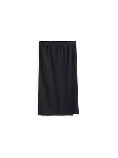 German Wool Yarn Ribbed Knit Pencil Skirt – Elegant Split Hem Wool Midi Skirt for Work