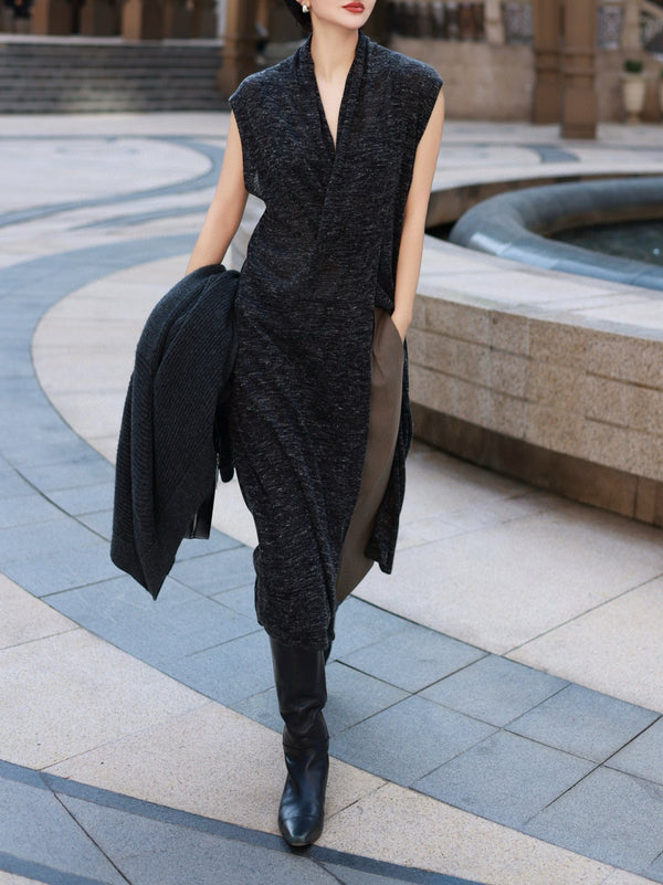 Linen Acetate Slip Dress – Elegant Wrap & Layering Style