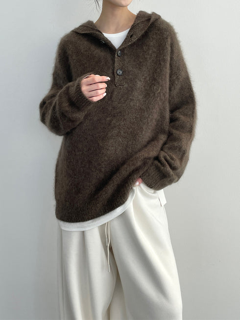 Women’s 100% Wool Hooded Sweater | Soft Brushed Knit Pullover with Loose Relaxed Fit for Winter