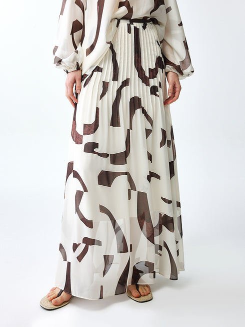 Geometric Logo Print Chiffon Skirt for Vacation & Commuting | Lightweight Elegant Women's Summer Skirt