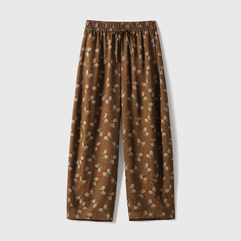 Intangible Heritage Gambiered Silk & 22 Momme Mulberry Silk Hualuo Casual Pants