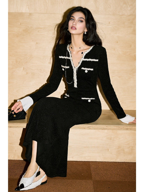 Heavyweight Silver Checkered Mermaid Dress – Waist-Cinching Little Black Dress Style with Custom Woven Detail