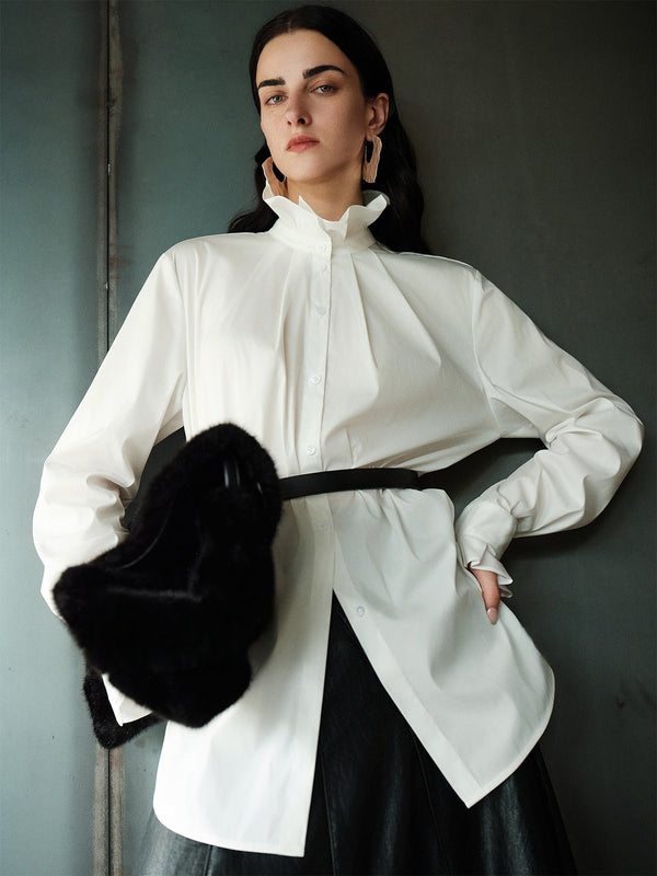 Victorian Romance Cotton-Feel Blouse with Ruffled Lapel Collar | Vintage Loose-Fit Elegant Shirt