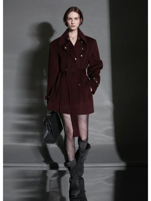 French Minimalist Chic Wool Coat for Women – Double-Faced Cashmere Overcoat with Lapel and Metal Buttons, Fall Winter Elegant Outerwear