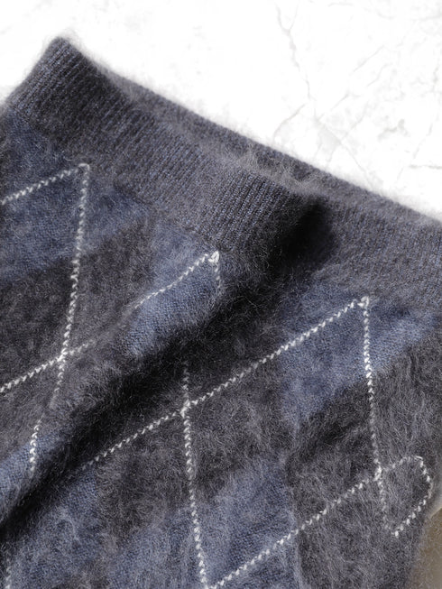 Heavyweight Brushed Knit Vintage Diamond-Pattern Midi Skirt for Women