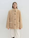 Stand-Collar Textured 100% Wool Shearling Coat for Women — Mid-Length Faux Sheepskin Outerwear