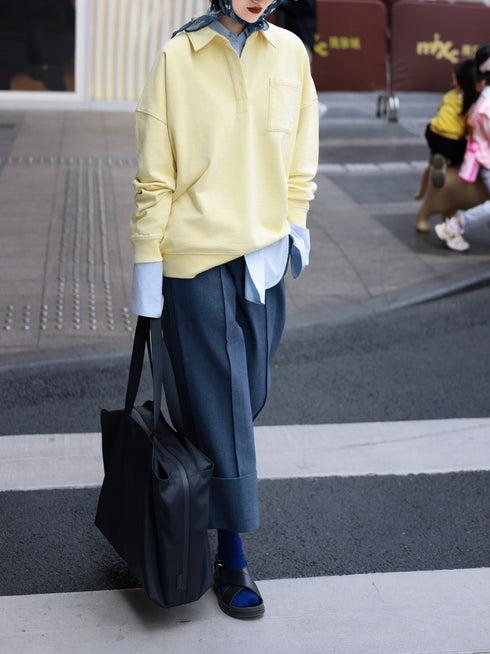 Retro Collar Sweatshirt – Relaxed Fit Long-Sleeve Pullover