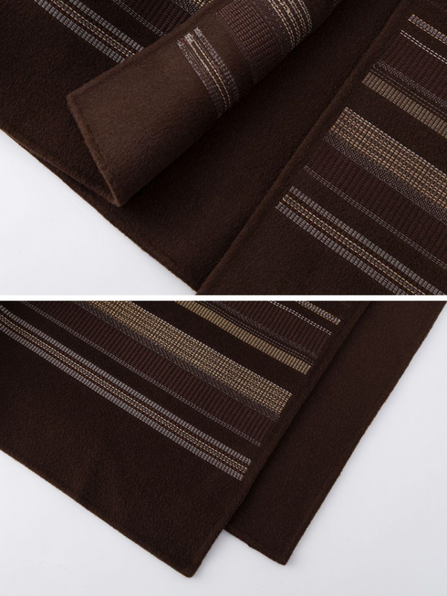 Women's Chestnut Brown Embroidered Minimalist Wool Double-Faced Cashmere Cape Coat – One-Piece Design