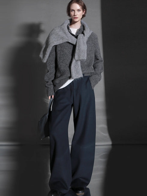 Fashion Belted Tapered Wool Trousers for Women – Elegant Cocoon Silhouette Long Suit Pants