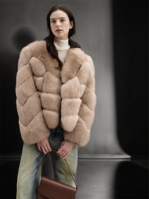 Women’s Short Fox Fur Coat | Chic Winter Jacket with Soft Fluffy Texture