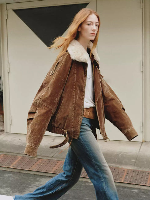 Flocked Denim Parka Coat with Wool Collar and 90% Goose Down Filling for Winter