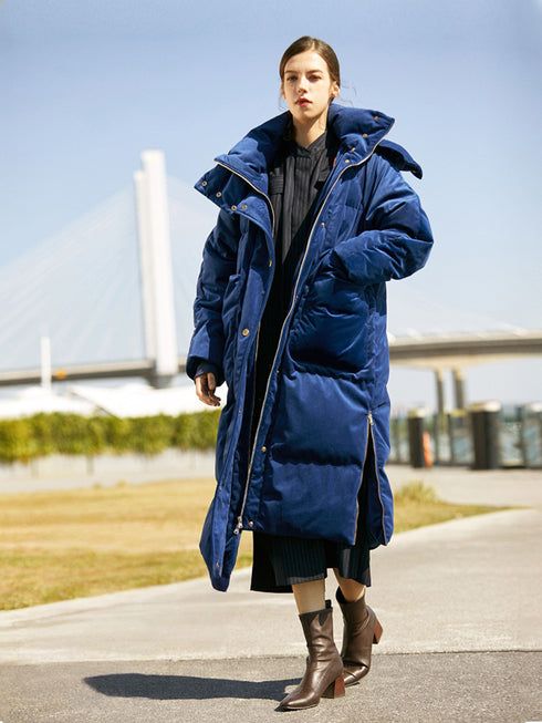 Low-Key Luxe Italian-Design Velvet Down Coat for Women | Long Thickened 90% Down Jacket