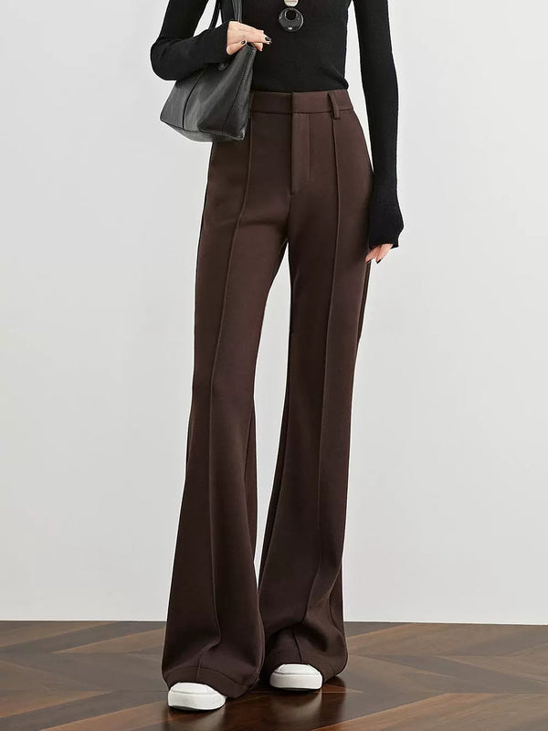 【Supermodel Leg Shape】Women's Coffee Brown Wool Flared Trousers – High-Waist Thick Autumn/Winter Slim Fit Pants