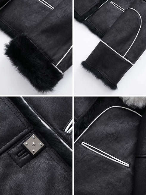 Women’s Short Shearling Suede Coat with Wool-Blend Collar | Stylish Winter Jacket