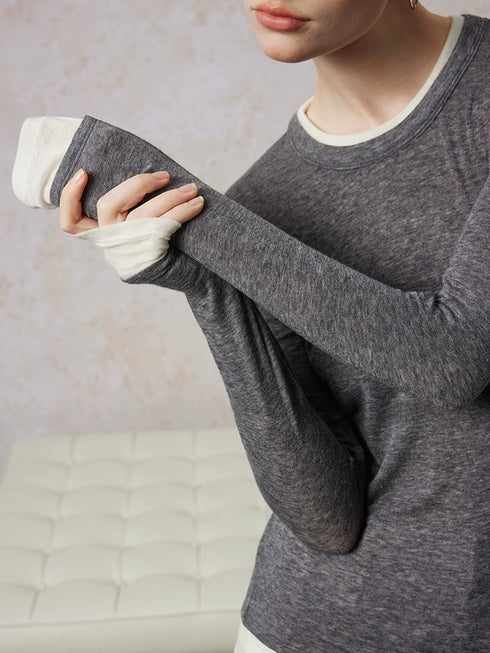 Two-Piece Wool Knit Sweater – Slim Fit Round Neck Long Sleeve Turtleneck with Color-Block Design