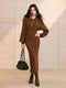 Star-Sequin Wool Stretch Knit Dress with Panelled Polo Collar and Balloon Sleeves