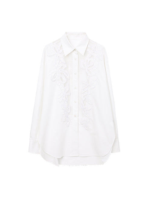Chic Intellectual Lace Blouse | Elegant ROW Style Hollow-Out Design Oversized White Shirt
