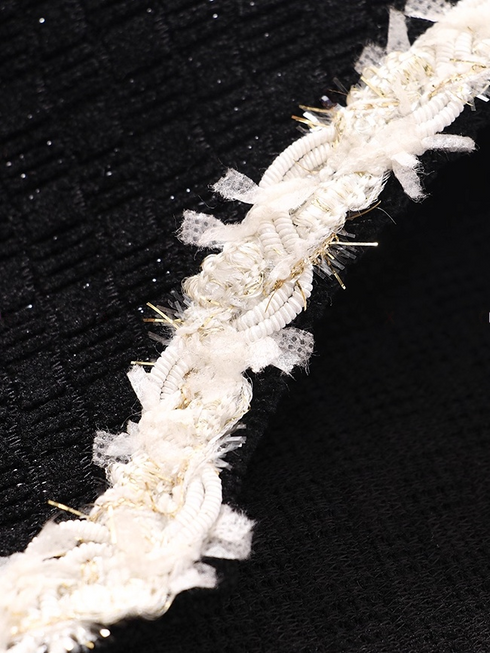 Heavyweight Silver-Thread Bouclé Dress with Custom Ribbon – Tweed-Style Fitted Waist Mermaid Dress for Women