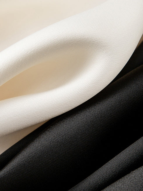 Smooth Satin Weave French Lace Trim Asymmetric Cut Cami Top / Skirt Set