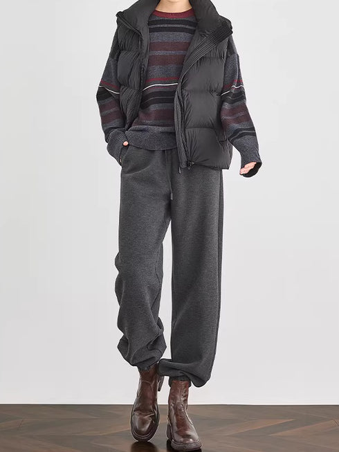 Yak Wool Air-Layer Gray Fleece-Lined Jogger Sweatpants for Women — Thickened Relaxed-Fit Casual Sports Pants