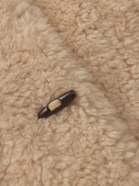 Ragoon-Style Curly Shearling Wool Coat for Women – Mid-Length Faux Shearling Jacket with Toggle Closure and Stand Collar