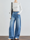 Women's High-Waist Extended Curved Seam Jeans – Loose Wide-Leg Scythe Pants for Tal