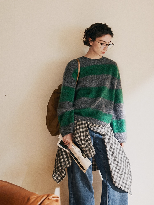 Nordic Christmas Night | Heavyweight Luxurious Brushed Cashmere Color-Block Striped Relaxed Soft Crewneck Sweater – Premium Winter Knitwear