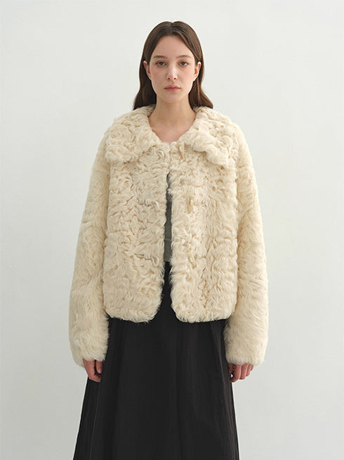 Women’s Short Shearling Jacket — Curly Wool Fleece, Warm Cozy Lambswool Coat