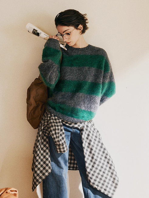 Nordic Christmas Night | Heavyweight Luxurious Brushed Cashmere Color-Block Striped Relaxed Soft Crewneck Sweater – Premium Winter Knitwear